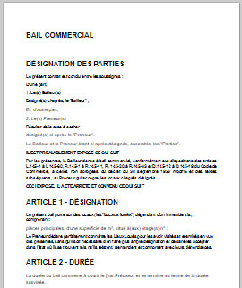 exemple bail commercial 9 ans