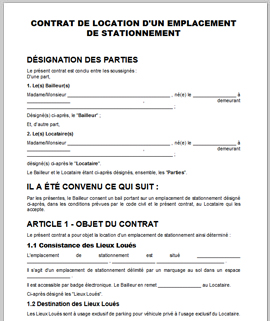 Modèle de contrat de location d'un emplacement de parking Documentissime 