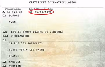 Champ B : Date de la première immatriculation du véhicule 