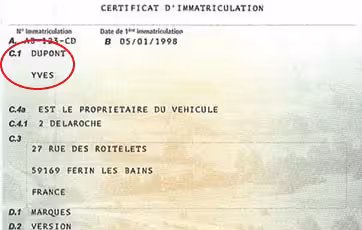Champ C.1 : le nom du titulaire du véhicule 