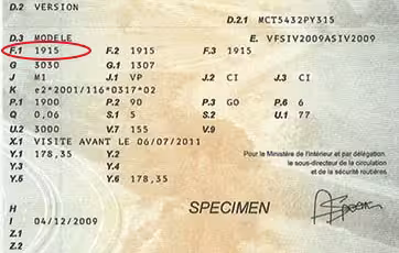 Champ F.1 : le PTAC du véhicule