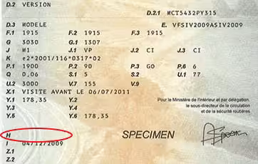 Champ H : période de validité du certificat d'immatriculation