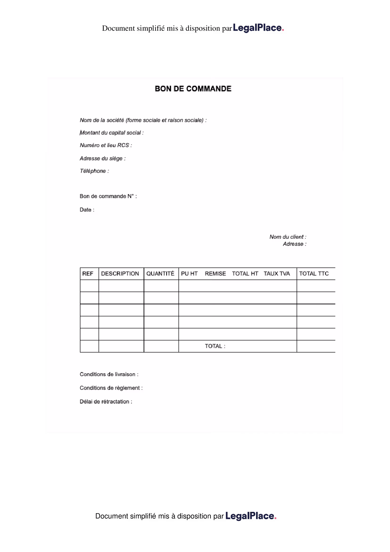 Modèle de bon commande
