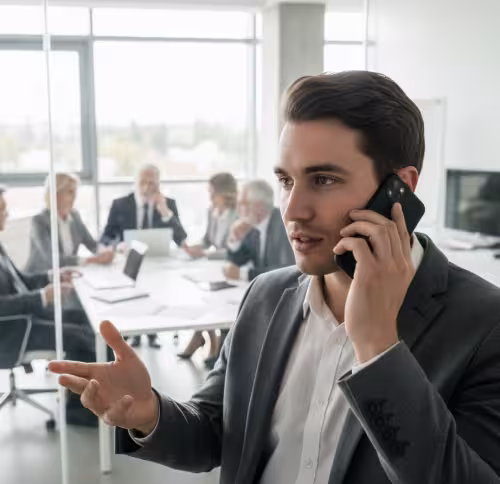 un jeune entrepreneur au téléphone