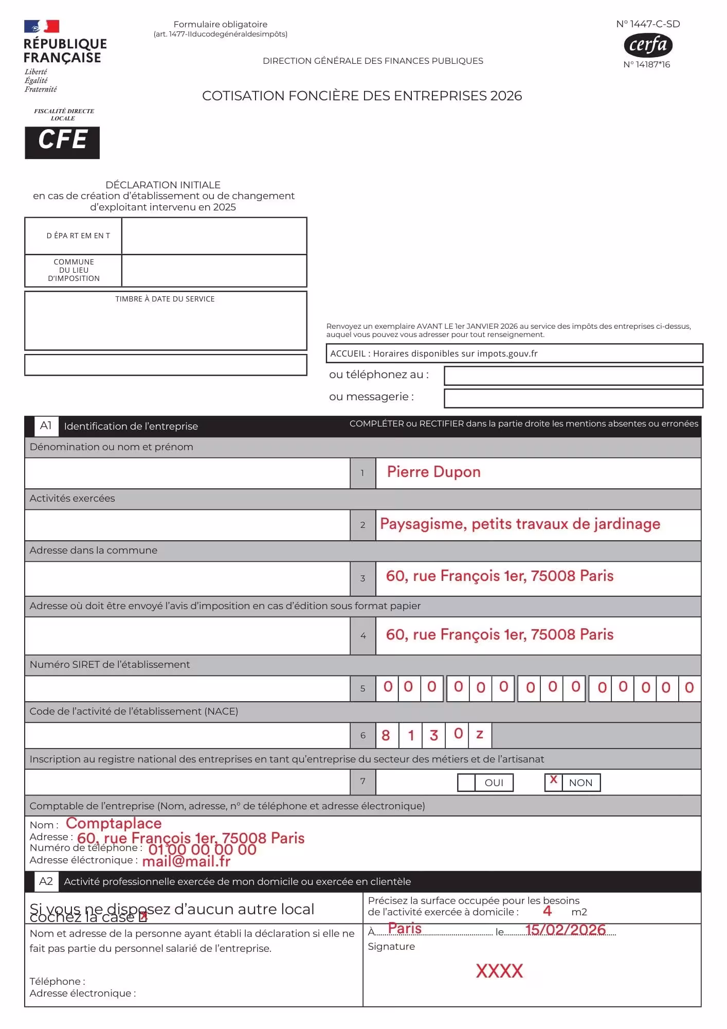 exemple déclaration CFE page 1