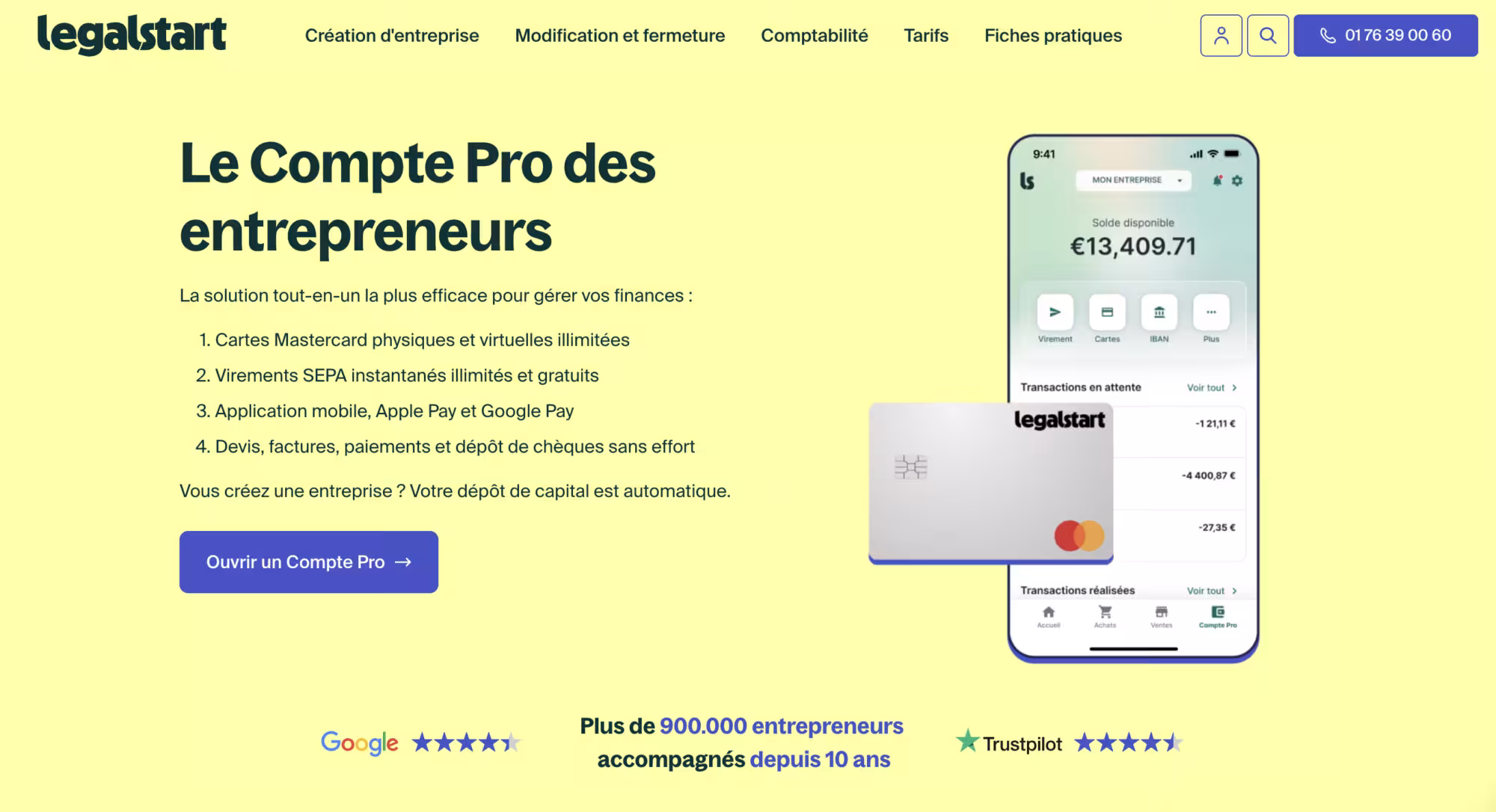 Interface compte pro Legalstart
