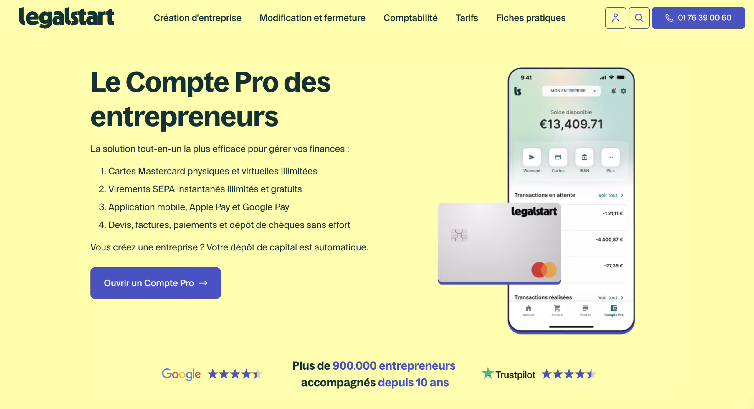 Interface compte pro Legalstart