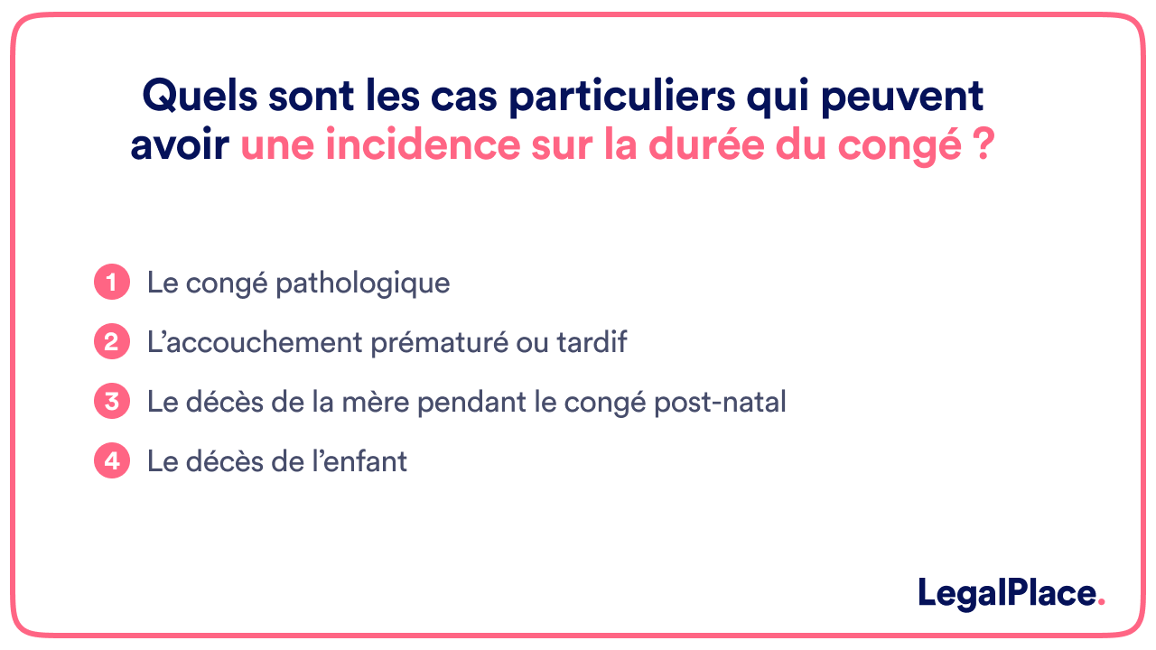 Quels sont les cas particuliers qui peuvent avoir une incidence sur la durée du congé