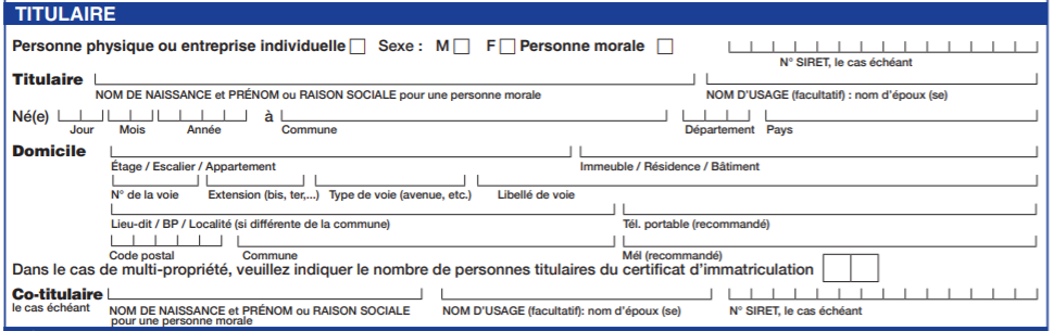 titulaire demande certificat immatriculation