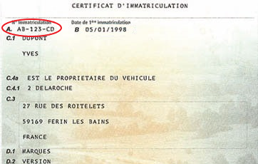 Champ A : Le numéro d'immatriculation