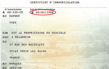 Champ B : Date de la première immatriculation du véhicule