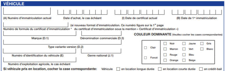 information véhicule demande certificat immatriculation