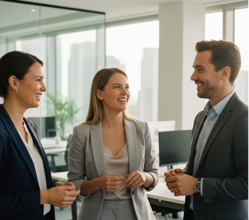 Des personnes discutant dans un bureau