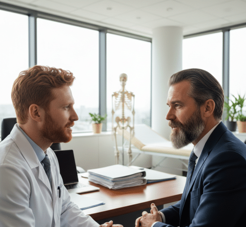 Un médecin est n train de parler avec un chef d'entreprise pour savoir si il opte pour la SELARL