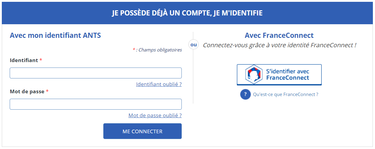 Connexion espace client ANTS