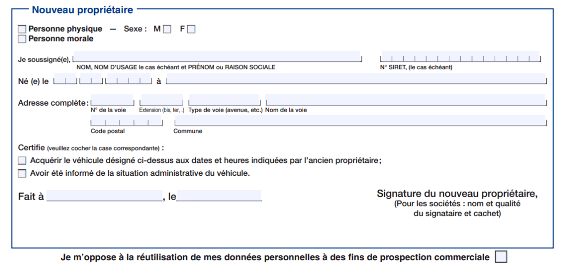 Certificat de cession véhicule d'occasion : Formulaire Cerfa