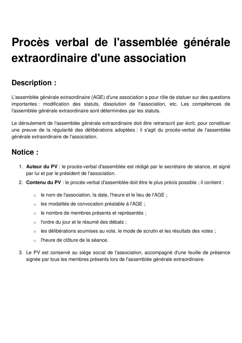 Proc s verbal d assembl e g n rale extraordinaire