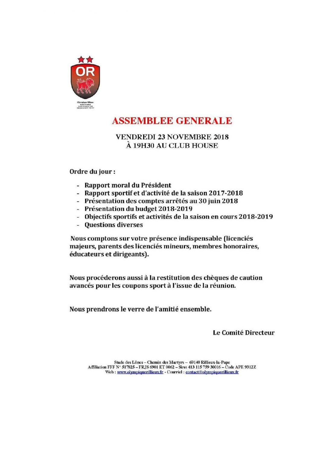 Ordre du jour d’assemblée générale 10 points obligatoires