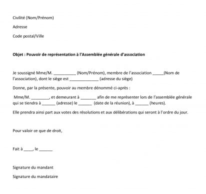 Modèle de pouvoir pour une AG d’association loi 1901