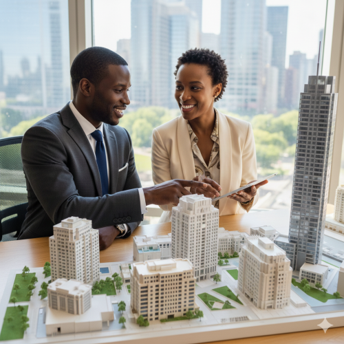 Deux personnes discutent d'un investissement immobilier en SCI