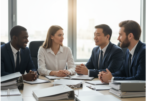 Des associés autour d'une table en pleine réunion