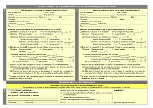 Page 2 du formulaire de déclaration de bénéficiaires effectifs d'une société