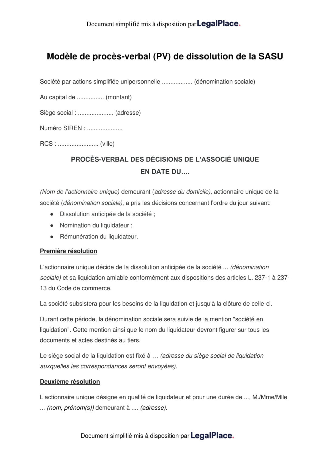 PV de dissolution d'une SASU comment le rédiger PV de dissolution d'une SASU comment le rédiger