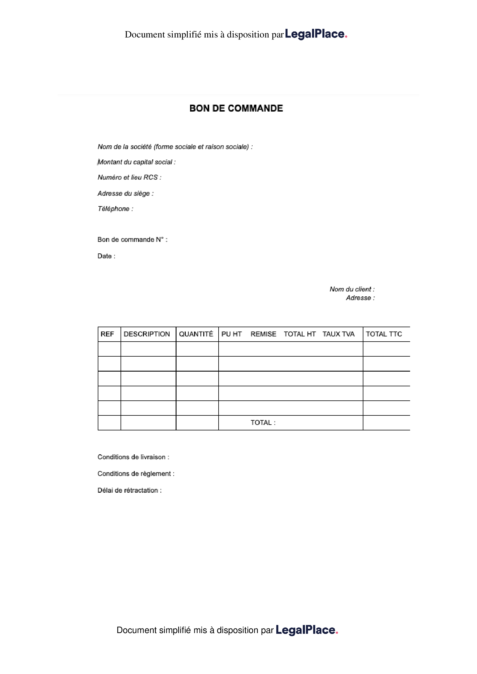 Bon De Commande Gratuit Word Bon De Commande Imprimer RQVIW