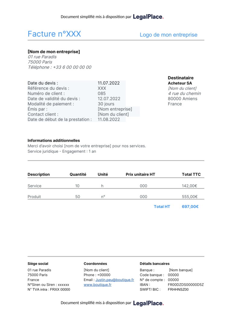 Modèle de facture sans TVA  10 mentions obligatoire
