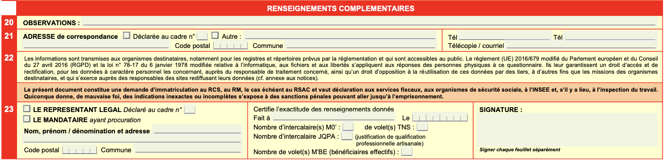 Renseignements complémentaires formulaire M0