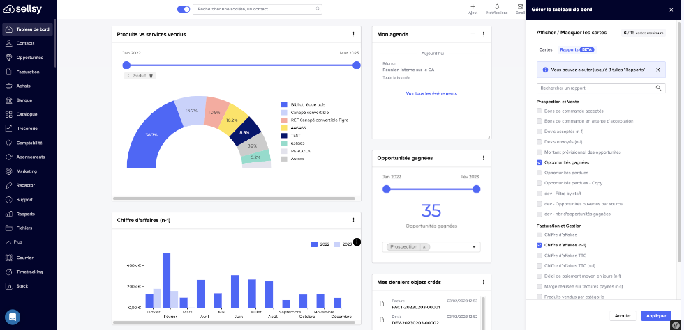 interface logiciel de facturation Sellsy