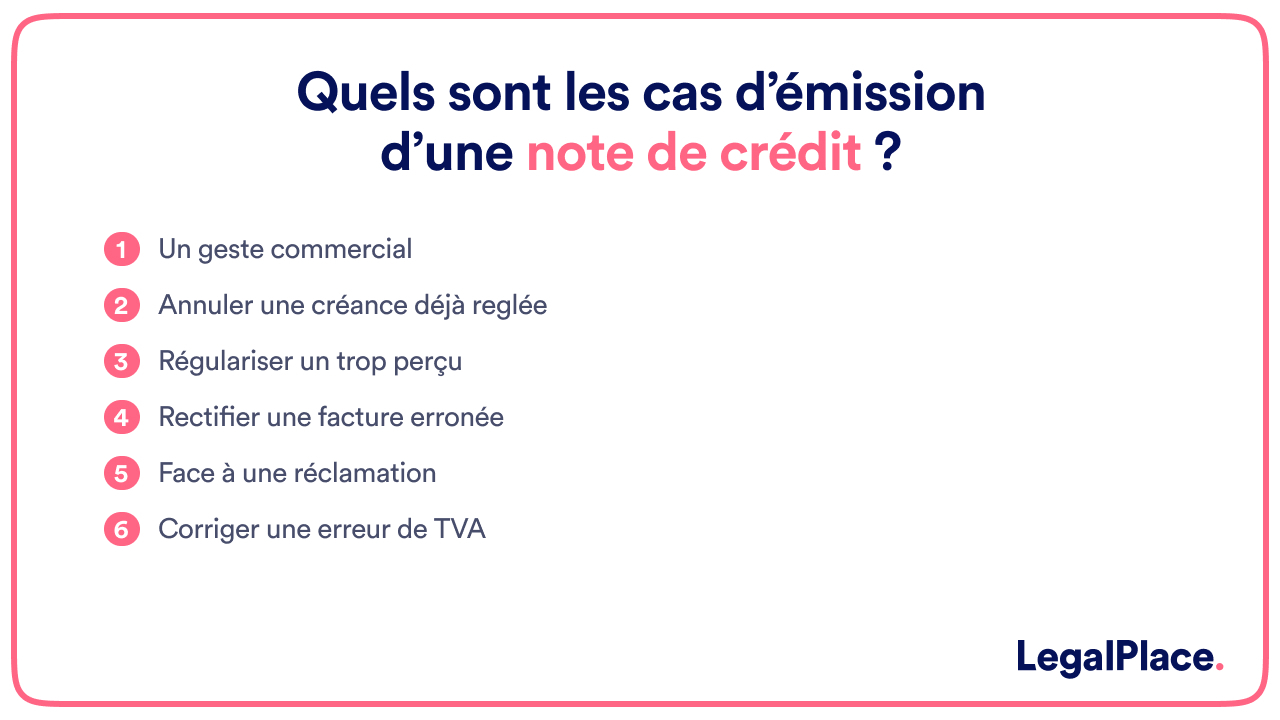 Quels sont les cas d'émission d'une note de crédit ?