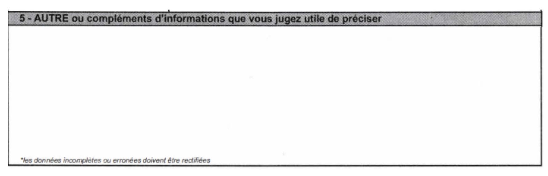 Questionnaire relatif à l'activité professionnelle encadré 5