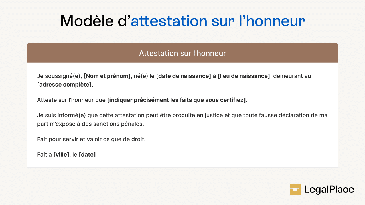 Modèle d'attestation sur l’honneur