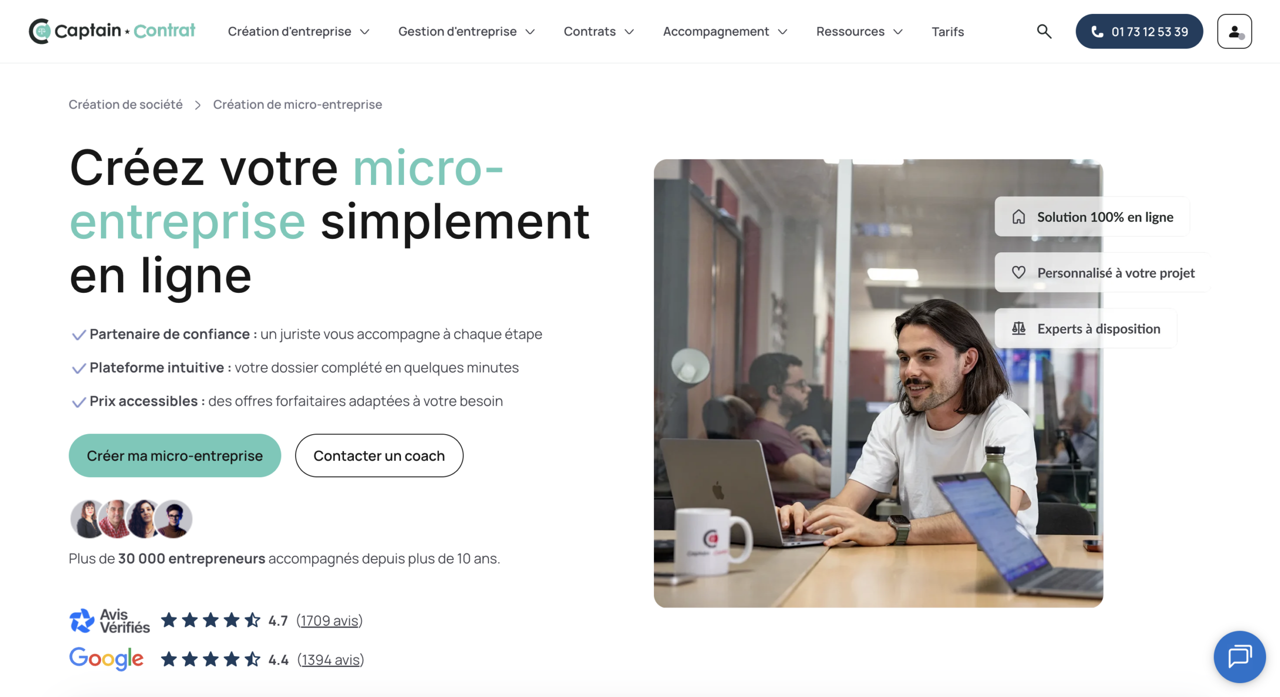 Site Captaincontrat créer auto-entreprise