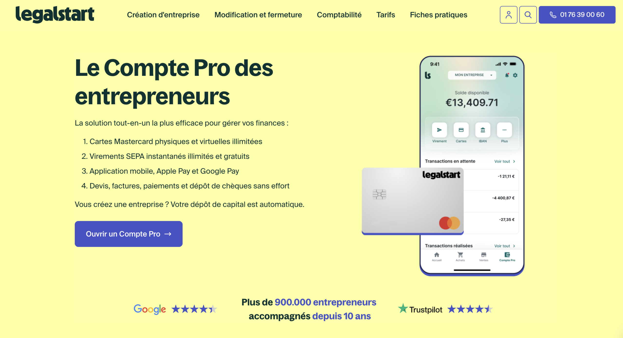 Interface compte pro Legalstart