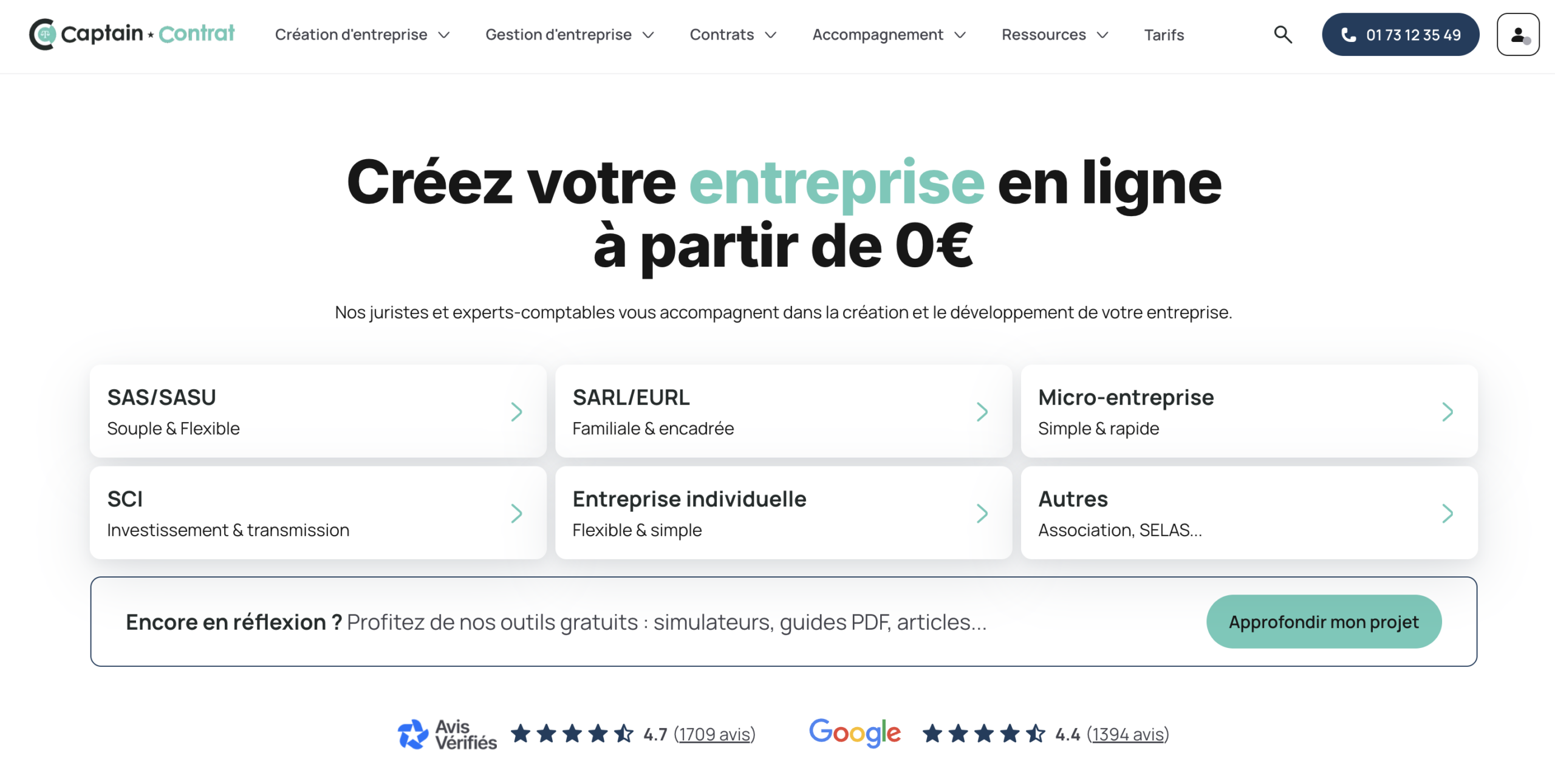 Créer entreprise Captain contrat