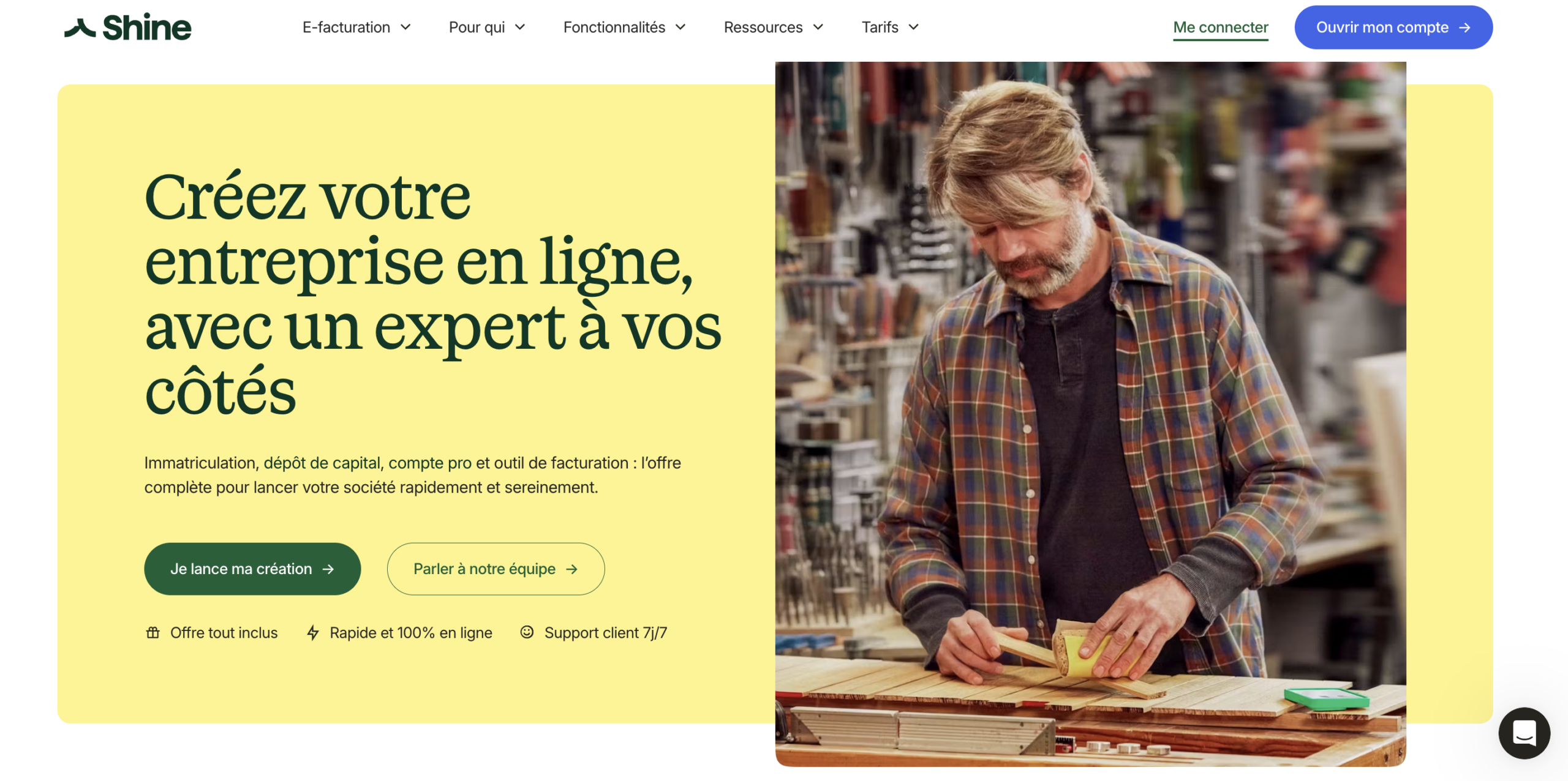 Créer entreprise Shine